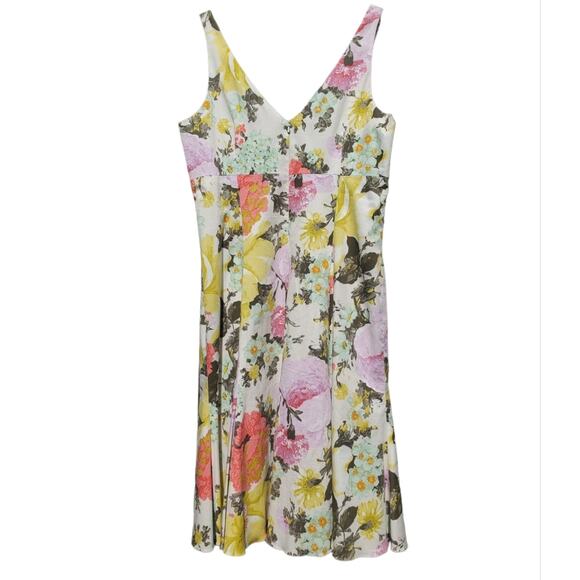 RICKIE FREEMAN for TERI JON Floral Cotton Dress Sz 10 has a lining flaw - Picture 2 of 13